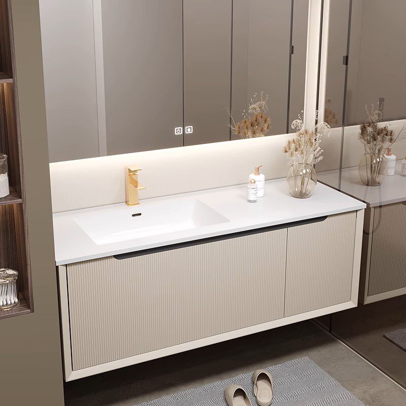 热销轻奢烤漆橡木岩板无缝一体陶瓷盆浴室柜组合卫生间洗手洗脸洗