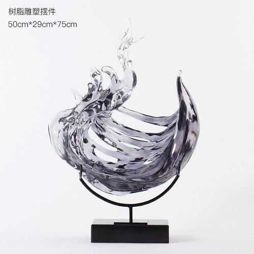 抽象透明浪花雕塑艺术品酒店博古架摆件样板房售楼处装饰客厅前台