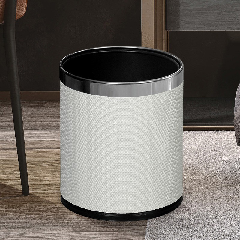 无盖大号垃圾桶家用客厅卧室厨房酒店卫生间厕所高颜值藤编轻奢皮