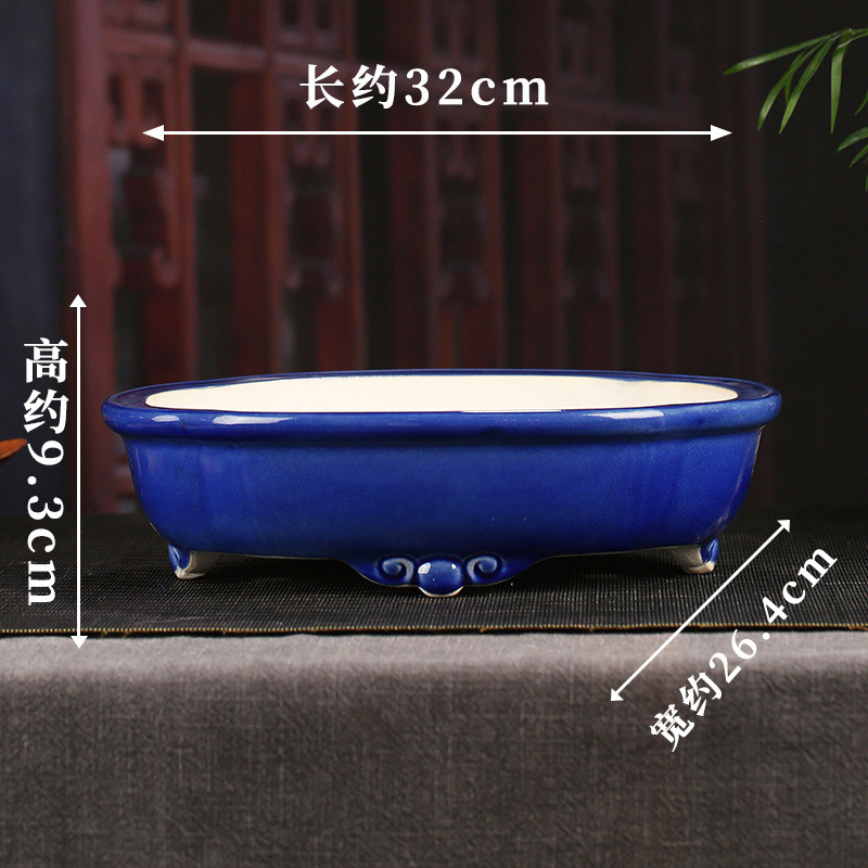 宜兴紫砂花盆文竹大号复古三脚莲花浅盆桌面落地盆景装饰批发yd07