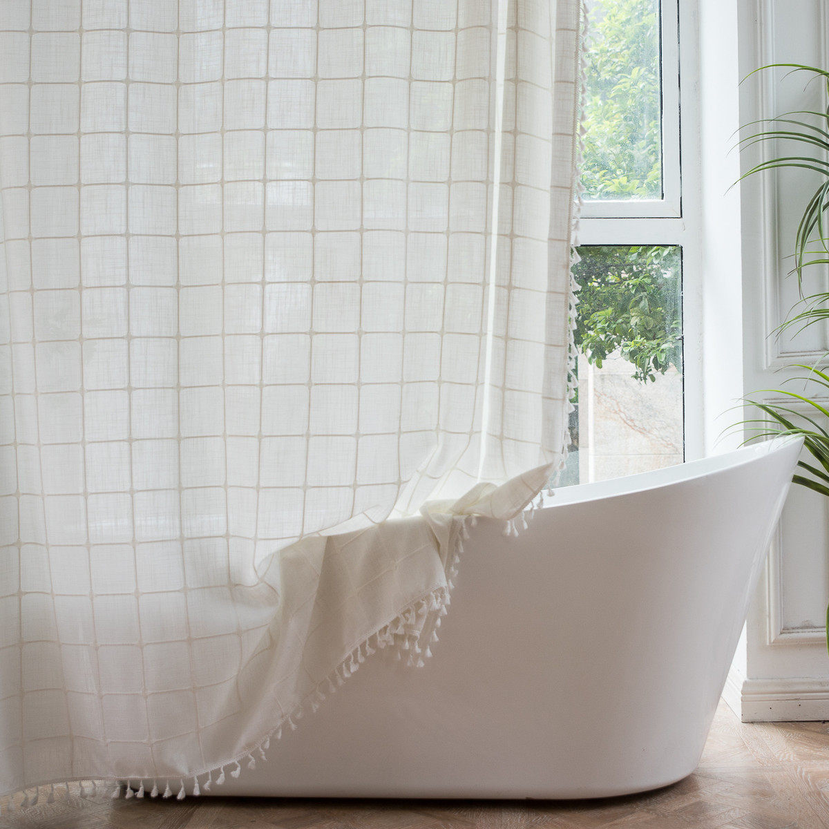 热销浴帘抹茶绿色家用方格隔断帘子浴室帘卫生间现货批发厂家