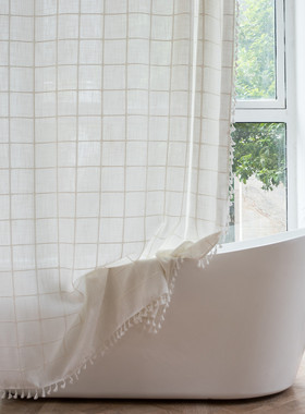 热销浴帘抹茶绿色家用方格隔断帘子浴室帘卫生间现货批发厂家