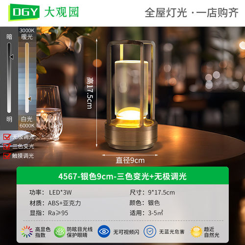 轻奢氛围小夜灯复古充电调光触摸装饰灯酒吧台摆件露营灯479