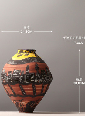 陶瓷花瓶手绘现代设计师创意插花装饰品酒店民宿样板间软装摆件潮