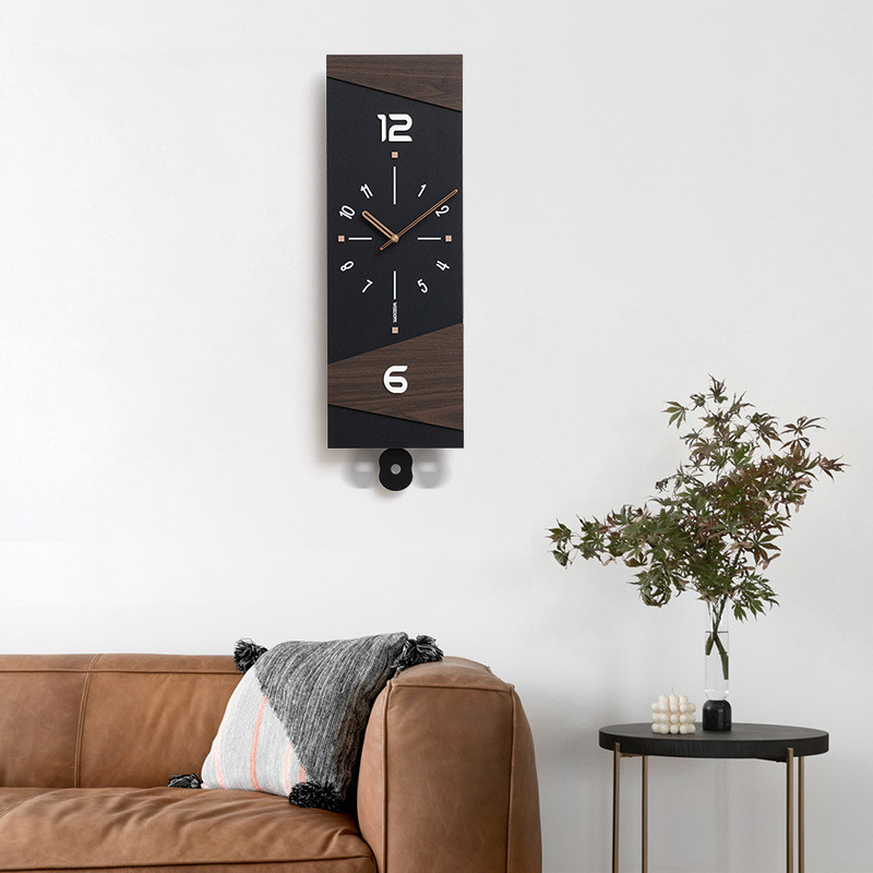 热销WOZOOM屋准免打孔现代钟表可摇摆挂钟客厅家用创意时钟轻奢装
