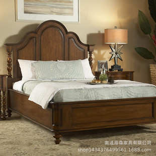 美式复古实木床双人床1.8米欧式现代简约法式花白色大床茉莉婚床