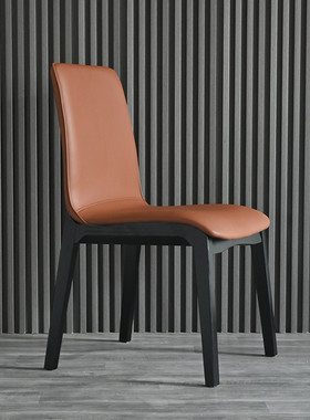 意式极简餐椅现代简约家用轻奢北欧餐厅橙色软包餐桌椅子靠背实木