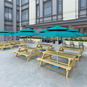 户外桌椅组合奶茶咖啡店庭院室外食堂连体餐桌椅带伞公园实木防腐