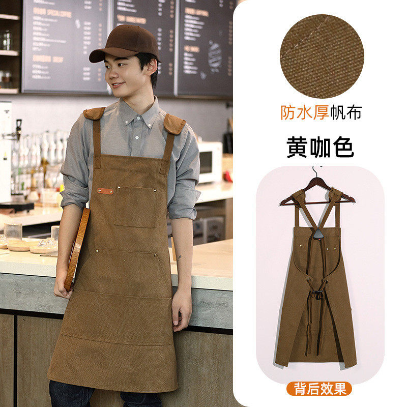 时尚背带围裙女定制logo印字新款美甲餐厅服务员男工作服家用防水
