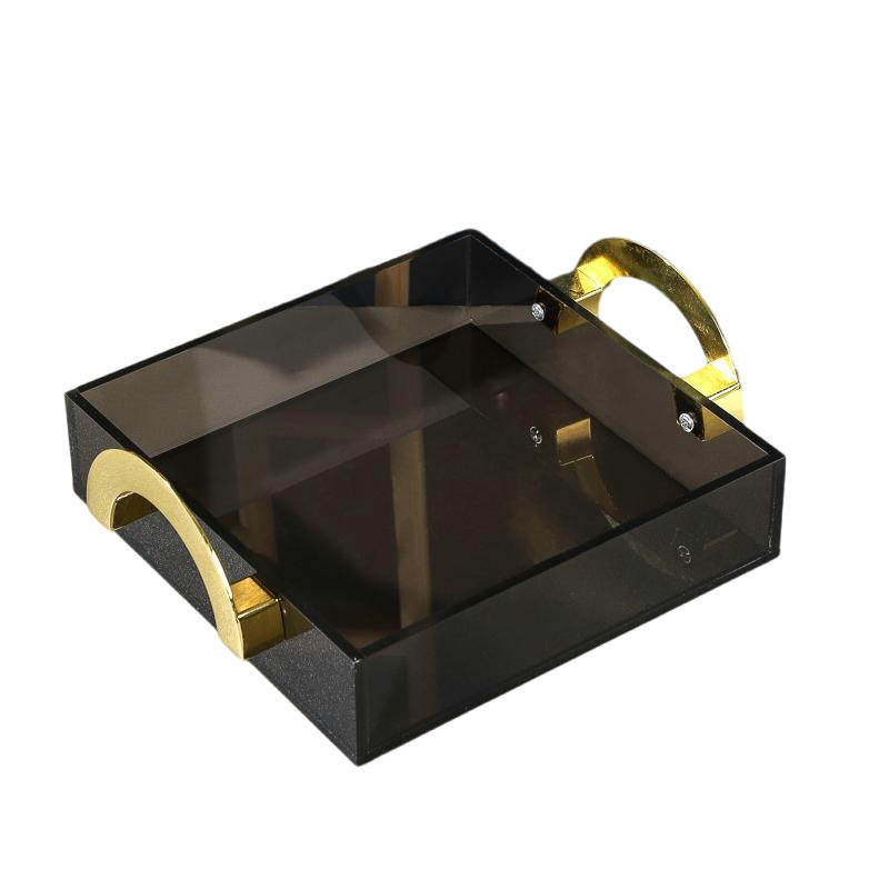 定制金把有机玻璃亚克力托盘客厅茶杯水杯透明长方托盘手提盒