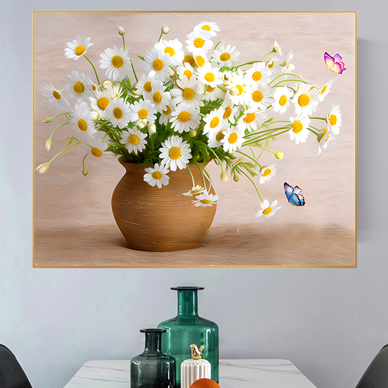 钻石画2025新款小清新雏菊花卉5d贴钻十字绣轻奢花瓶客厅餐厅满钻