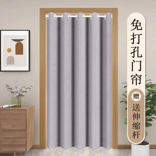 免打孔门帘窗帘卧室遮光飘窗家用出租屋门帘布帘隔断全套带杆厂家