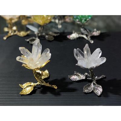 金叶片紫水晶球金属底座摆件家居办公室电视柜装饰品