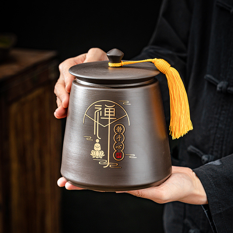 妙品紫砂茶叶罐半斤装普洱罐特大号复古中式醒茶罐半手工储存茶罐