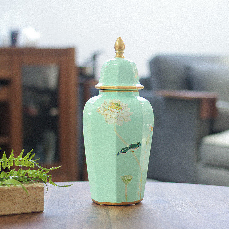 热销新中式储物罐家用客厅茶几餐桌花瓶罐装将军复古饰品摆件