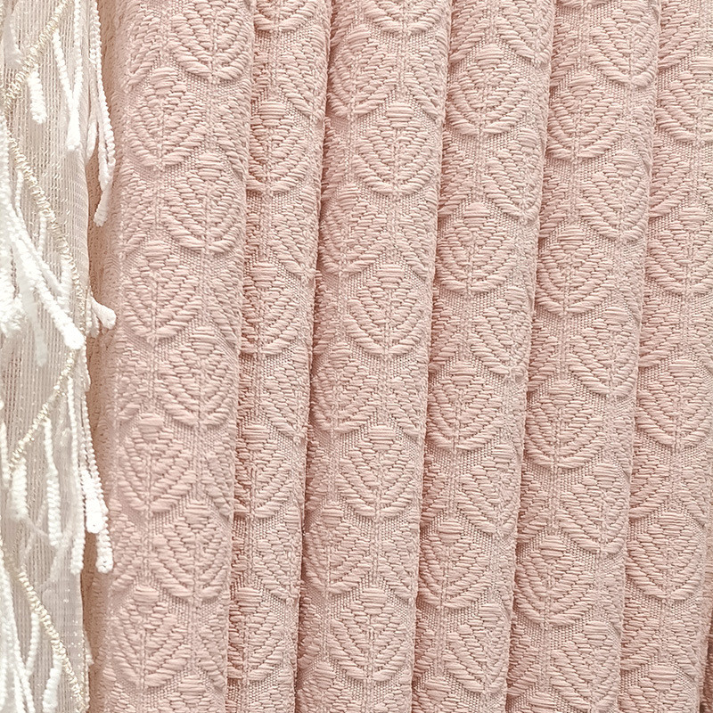 2024花蕾丝现代简约轻奢女孩客厅卧室原木色提花遮光窗帘新款新品