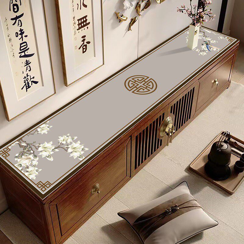 桌旗新中式垫桌垫防水pvc桌布茶几餐边柜长条家具鞋柜台面电视柜