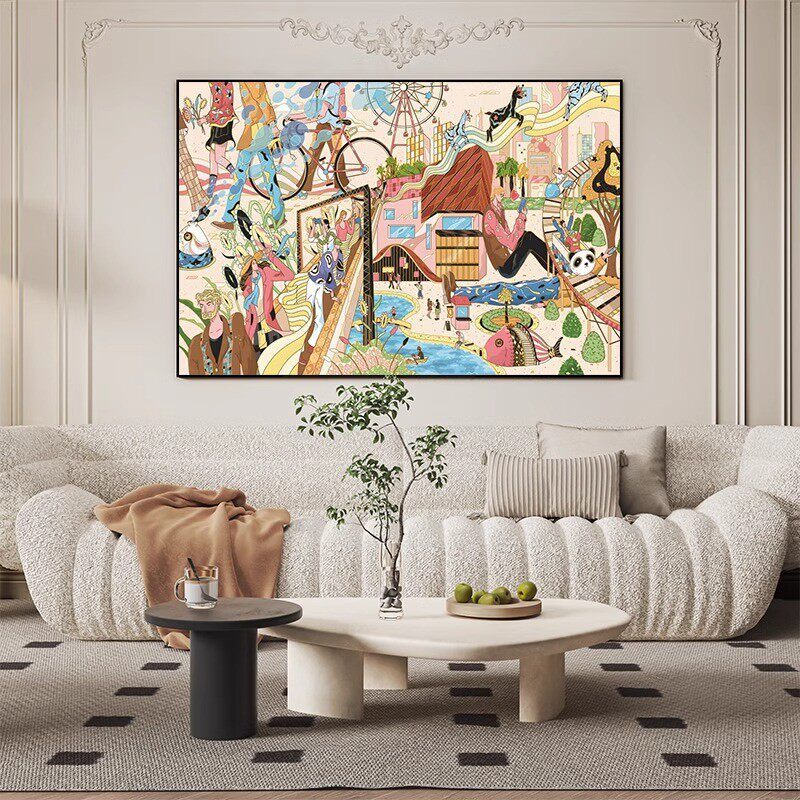 法式装饰画彩色民宿北欧简约酒店多巴胺客厅挂画沙发背景墙挂画