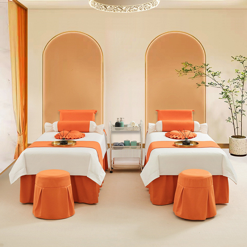 轻奢简约美容床四件套高档美容院专用按摩美体床罩床单床罩凳子套