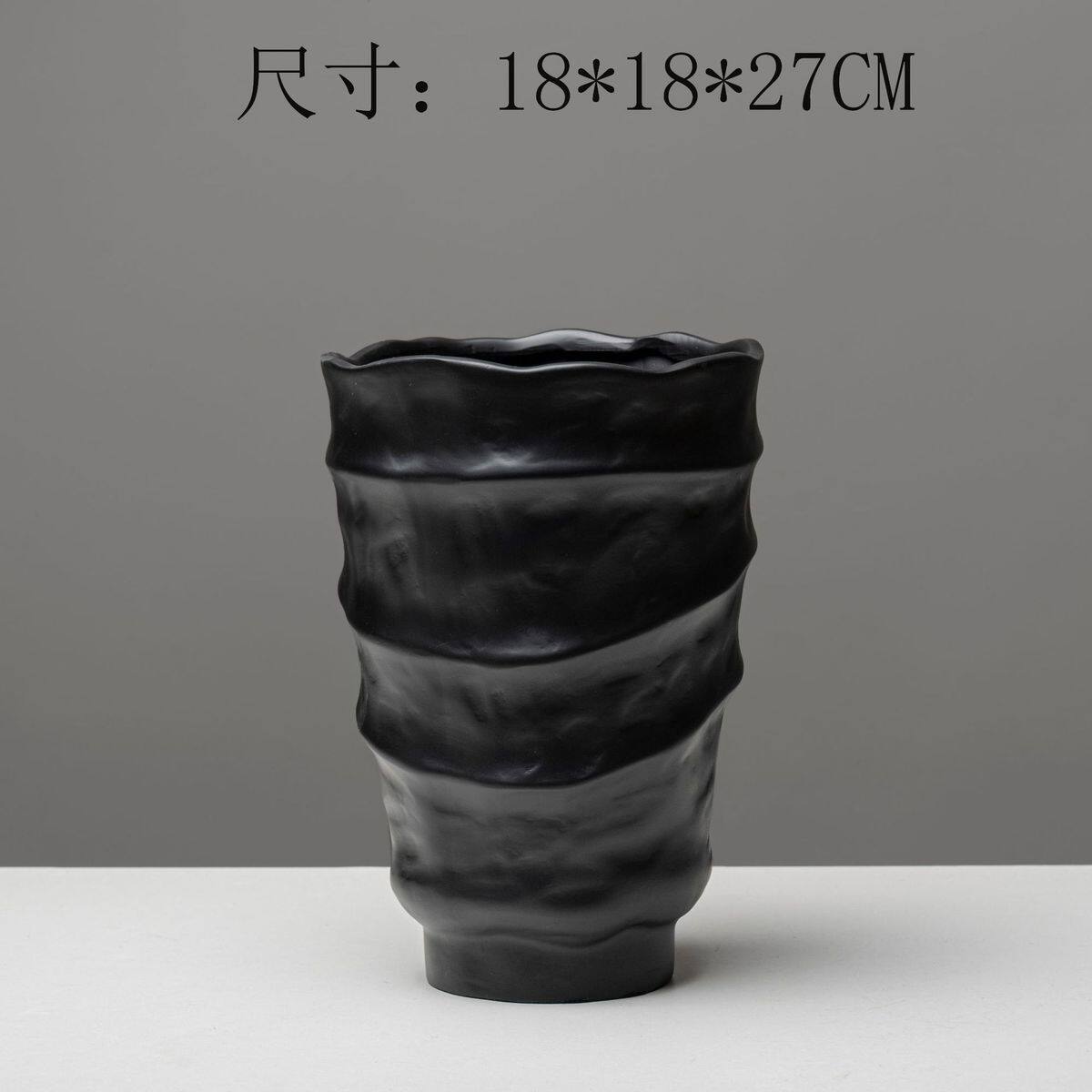 现代北欧创意几何树脂黑白花瓶客厅茶几波浪大口花器软装家居饰品