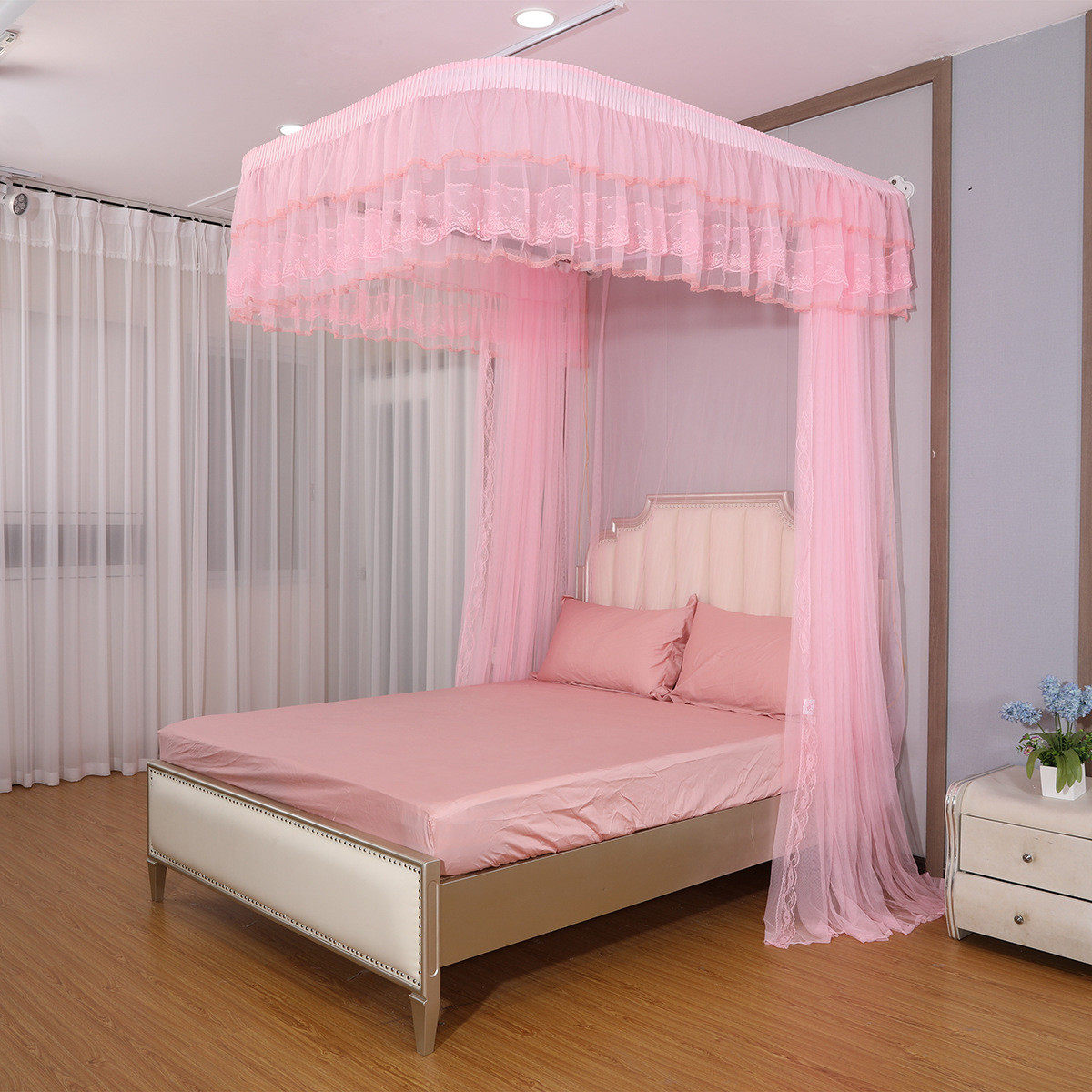 厂家批发导轨蚊帐挂墙式1米5床u型轨道加粗拉绳加厚导轨蚊帐支架