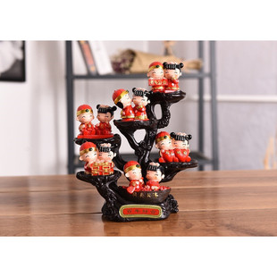 高级感结婚娃娃摆件婚庆小木桩套装工艺品创意客厅桌上摆饰新中式