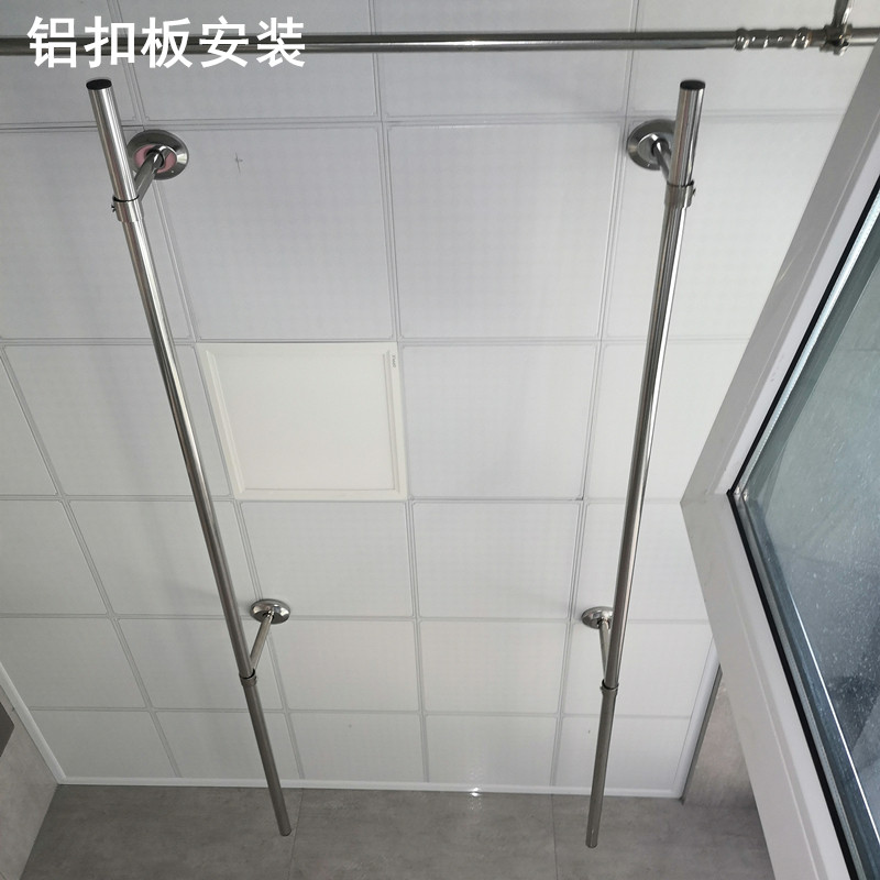 热销524晾衣杆加厚304阳台固定式不锈钢顶装简易钢管单杆凉衣架晒