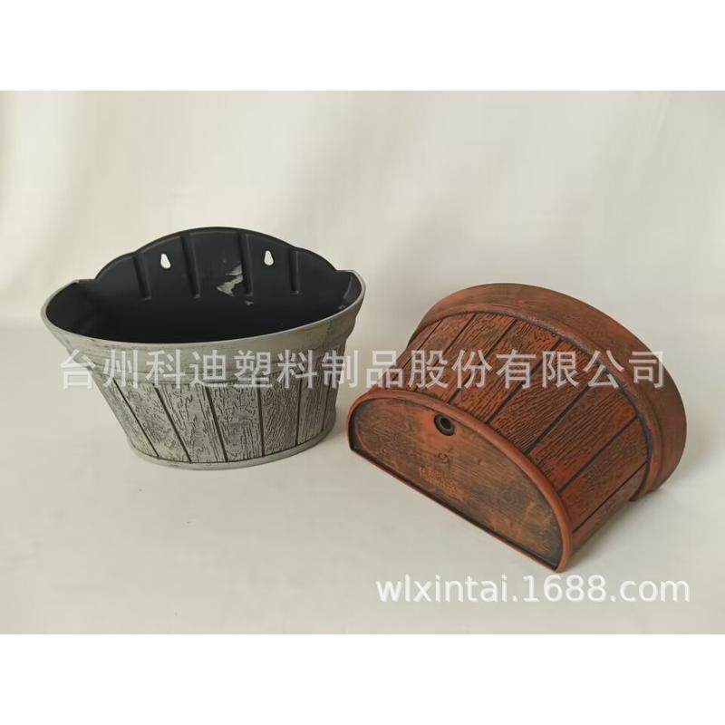 欧式古典风情阳台壁挂花盆挂墙半圆木纹塑料花盆绿萝吊兰花盆