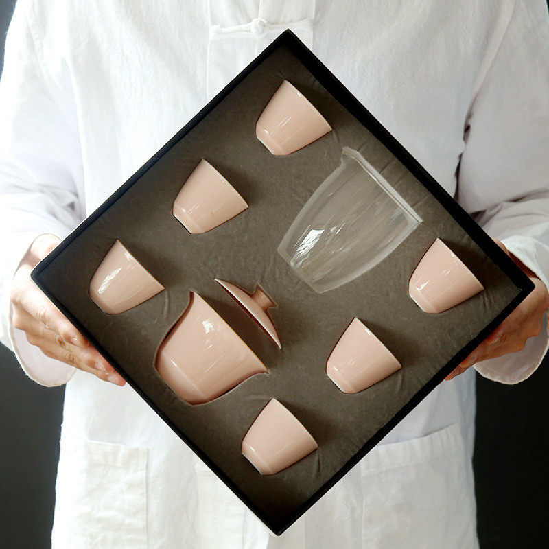 德化玉泥色釉粉色白瓷可爱功夫陶瓷茶具整套商务礼品套装伴手礼