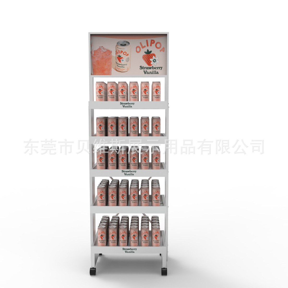 商超陈列架易拉罐汽水展览展示架滚轮移动可广告促销台多层展柜