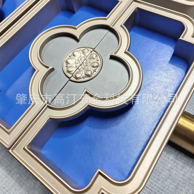 高汀五金新中式不锈钢指纹四叶草皮革防蚀刻封釉入户大门拉手