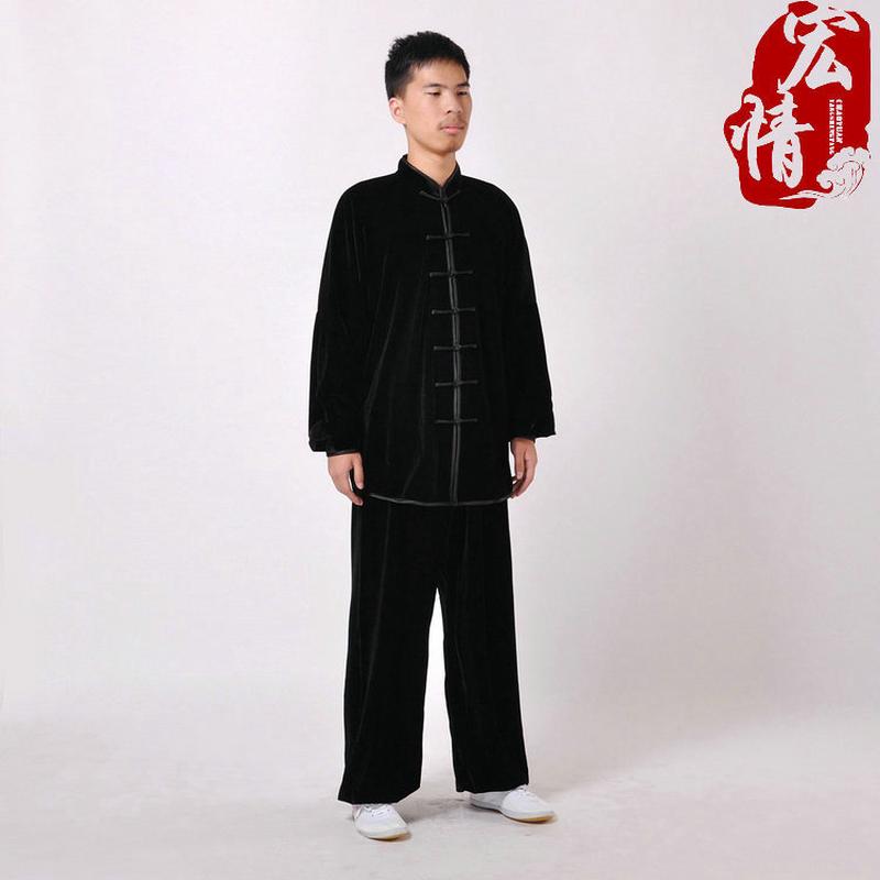 宏情秋冬太极服金丝绒中老年加厚武术表演男女士太极练功服批发