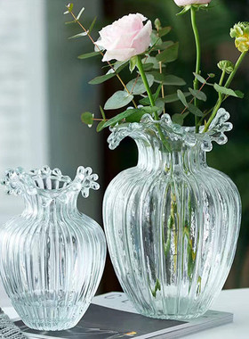 热销客厅浪口透明玻璃花瓶个性简约现代简约居家插花摆件装饰品工