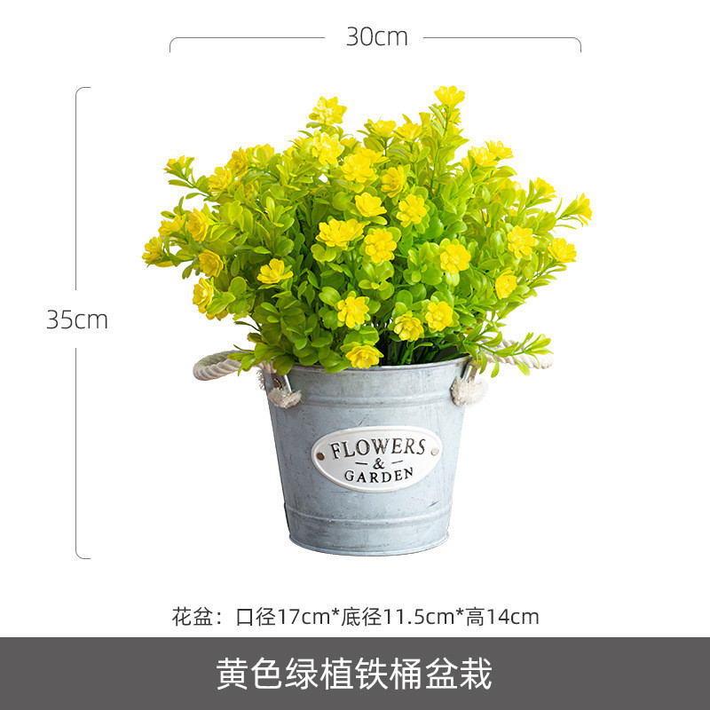北欧ins植物小盆栽花艺家居客厅装饰假花小摆件铁皮花桶绿植