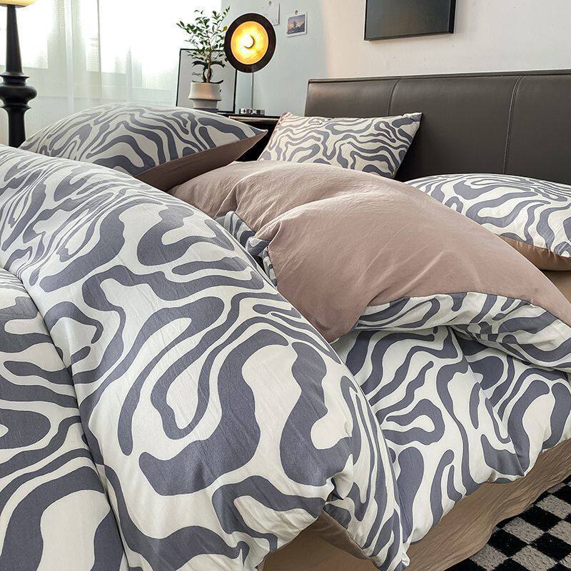 北欧风黑白奶牛被套四件套床笠款床上用品单人学生宿舍床单三件套