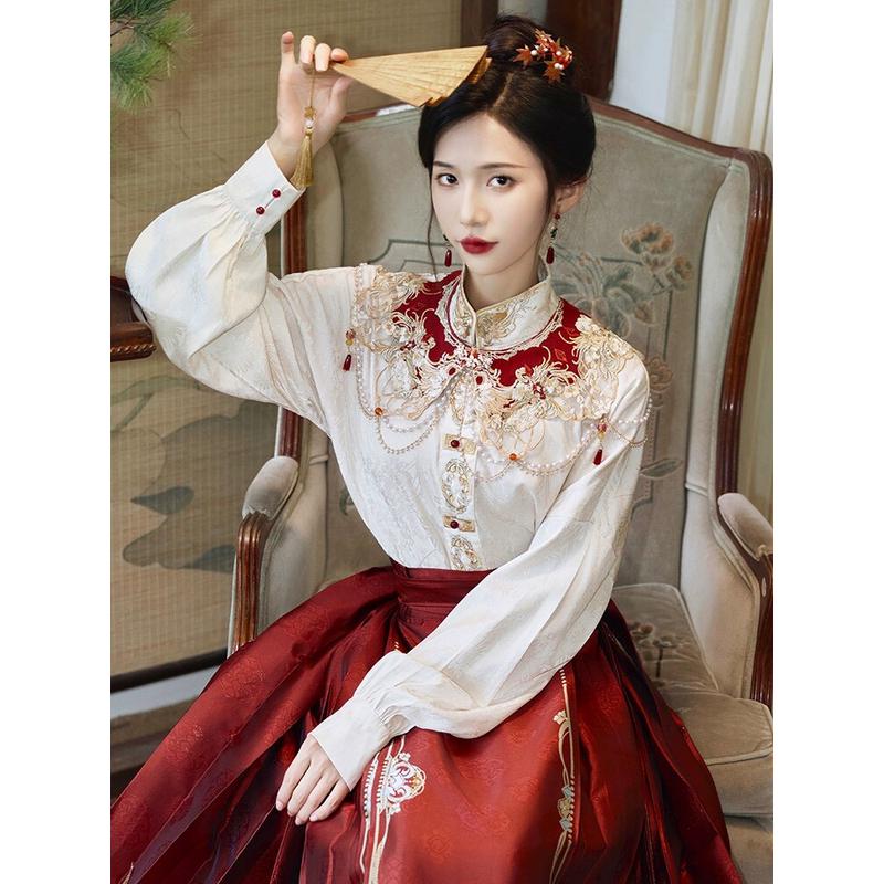 马面裙敬酒服加绒重工衬衫云肩配饰上衣红色汉服女婚服喜服高定