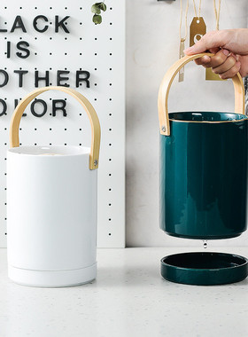 北欧ins绿描金陶瓷筷子筒手刀叉勺子收纳分隔提桶笼厨房置物篮架