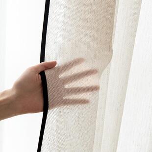 奶油色纱帘麻纱花田纱法式中古风窗纱窗帘透光不透人客厅阳台亚