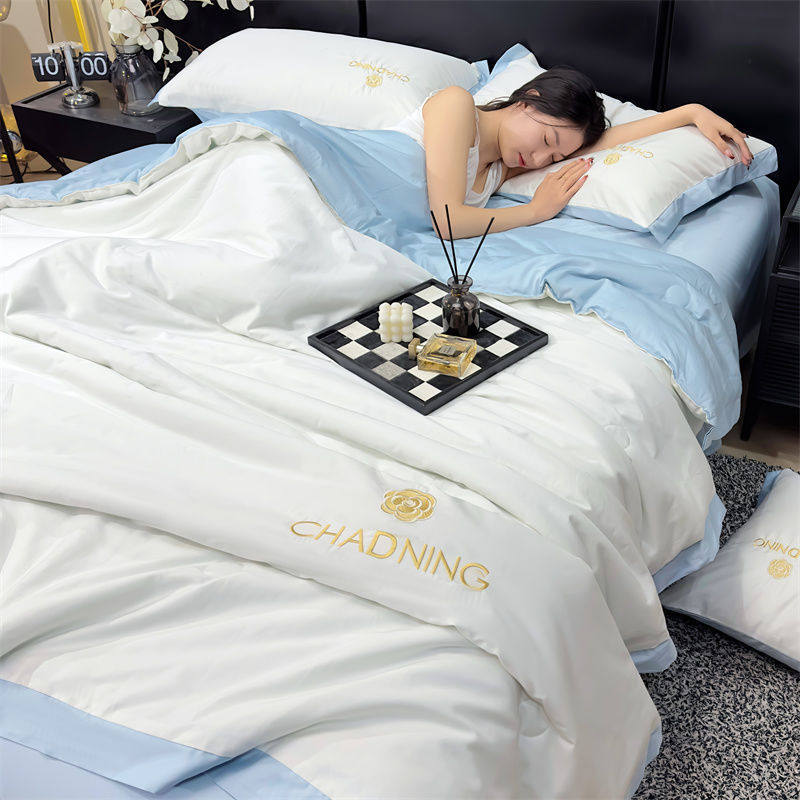 夏凉被冰丝四件套夏天空调被宿轻奢机洗三件套凉感双人夏季薄款3