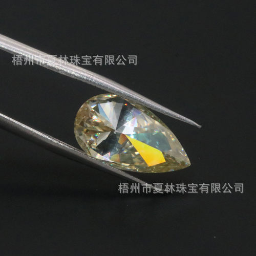 热销工厂货源浅黄色梨形冰花切莫桑钻瘦长形水滴icecut莫桑石裸石