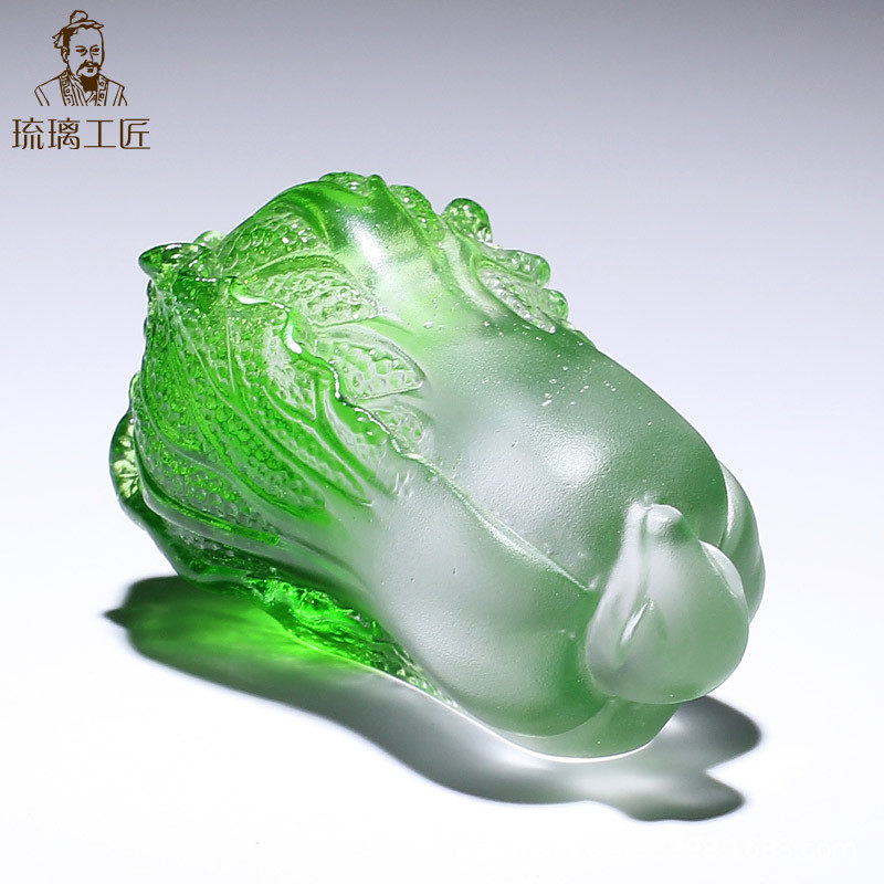 淄博古法琉璃工艺品白菜汽车摆件高档办公室桌面镇纸装饰水晶好物