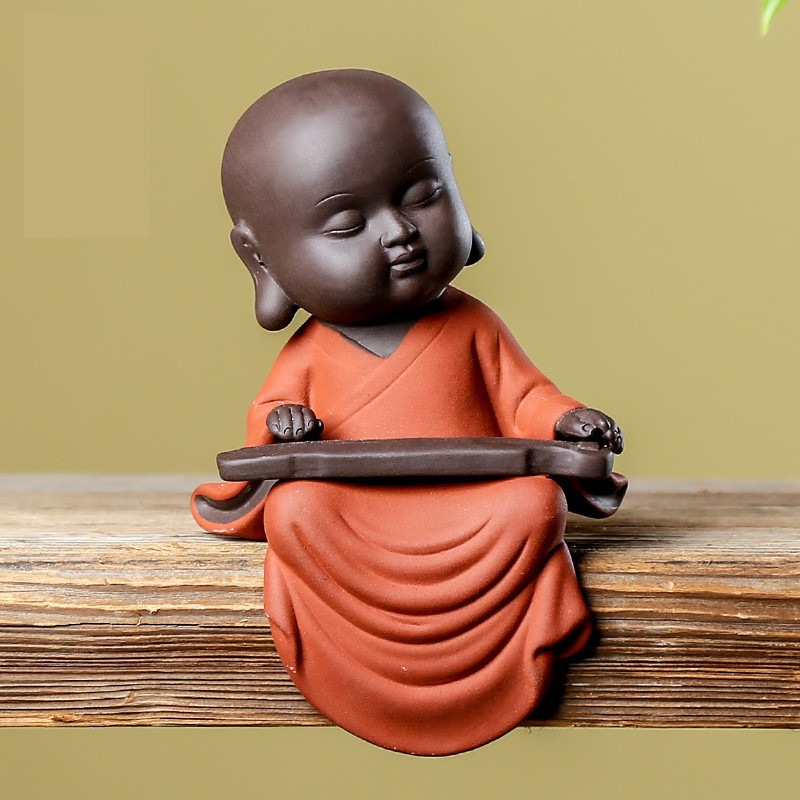 创意紫砂小和尚摆件新中式陶瓷琴棋书画人物书房博古架装饰工艺品