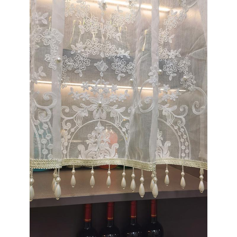 7l8k轻奢珍珠宫廷纱半帘遮挡帘防尘帘书柜帘橱柜遮挡帘酒柜纱帘鞋