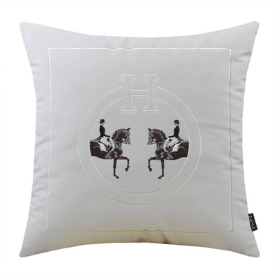 9QXC靠垫客厅样板间抱枕轻奢H抱枕M方枕马图案刺绣靠枕腰靠橙色腰