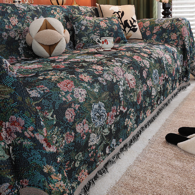 2024新款沙发盖布四季通用复古中古风沙发巾一整张全包沙发毯罩套