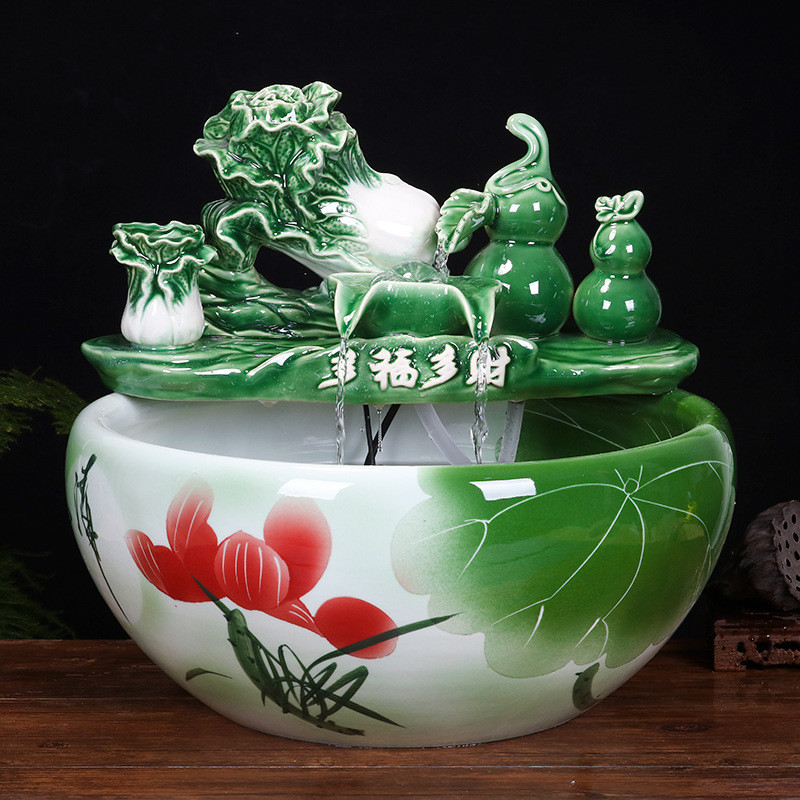 鱼缸陶瓷流水景德镇家用喷泉养鱼盆大号碗莲盆乌龟缸客厅造景摆件