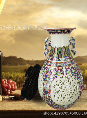 景德镇陶瓷办公中式镂空装饰花瓶摆件家居陶瓷器摆件工艺品批发