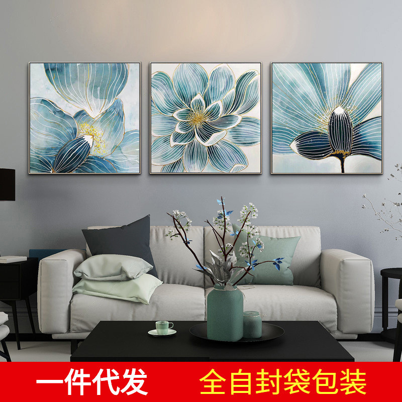 现代抽象花卉5d钻石画满钻石绣客厅餐厅贴钻十字绣三联画2019新款