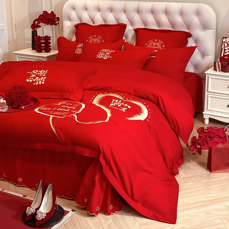 2024套件大红色刺绣结婚床上用品新婚婚房喜被婚庆四件套龙凤4,床上用品,婚庆床品套件,淘宝优惠券,粉丝福利购,淘宝优惠卷