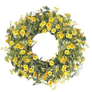 春夏季小黄雏菊藤圈婚仿真白花尤加利藤条家居装饰花环礼门壁挂